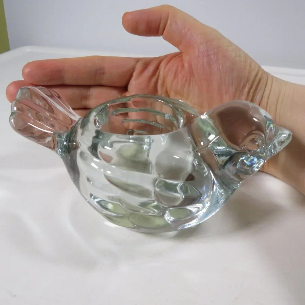 CRYSTAL BIRD GLASS VOITIVE HOLDER Made USA [Heavy over 1.5 lbs] #2